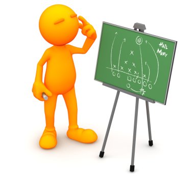 3d Guy: Scratching Head Over Football Strategy clipart