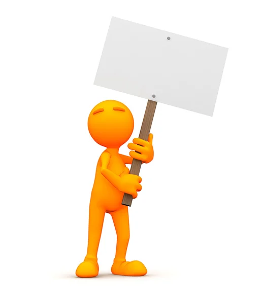 3d Guy: Holding Up a Blank Sign — Stock Photo, Image