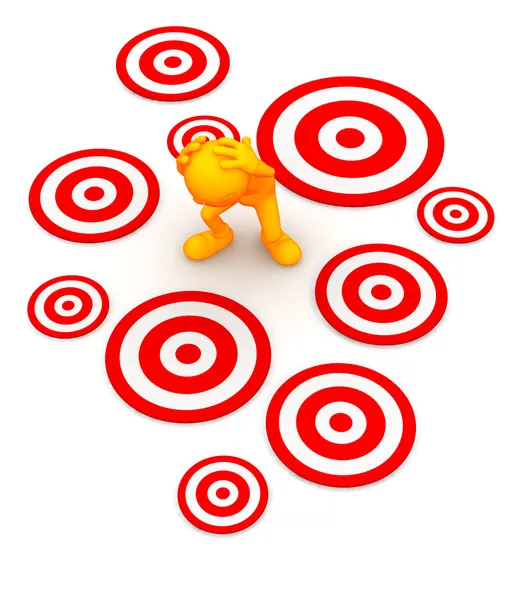 3d Guy: Standing Amid Targets Waiting to Be Hit — Stock Photo, Image