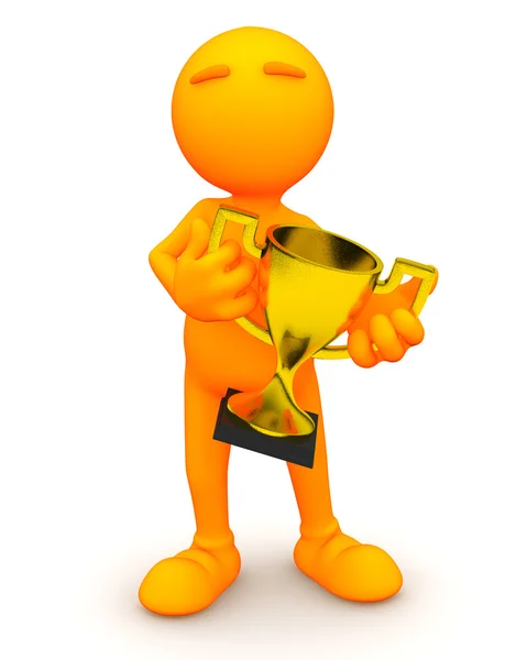 3D Guy: muž, který držel zlatou trofej — Stock fotografie