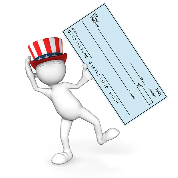 3d Guy: Uncle Sam with a Bank Check — Stock Photo, Image