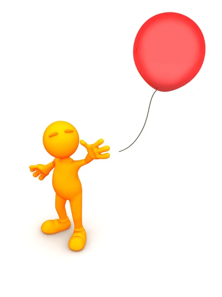 3d Guy: Man Releases Red Balloon — Stock Photo, Image