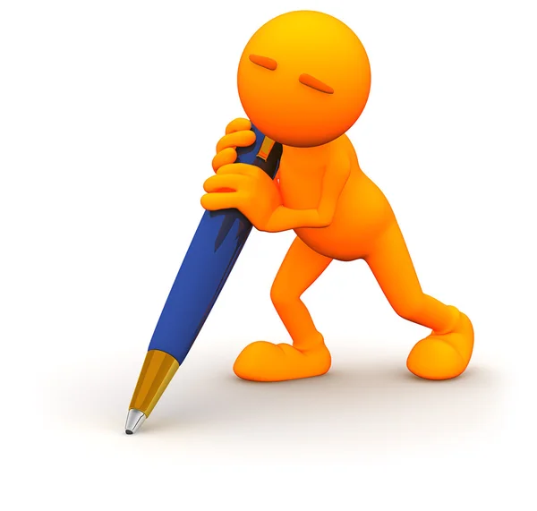 3d Guy: Holding a Giant Pen — Stock Photo, Image