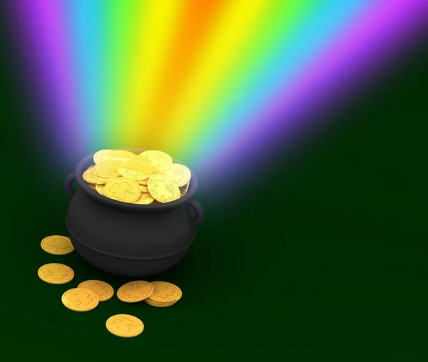 3d: Topf Gold mit Regenbogen — Stockfoto