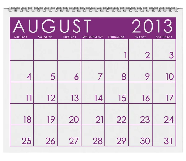 Calendario: agosto 2013 —  Fotos de Stock