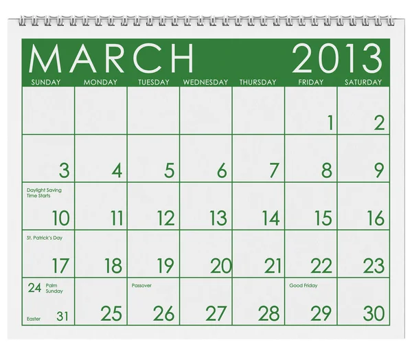 Calendario: marzo de 2013 —  Fotos de Stock