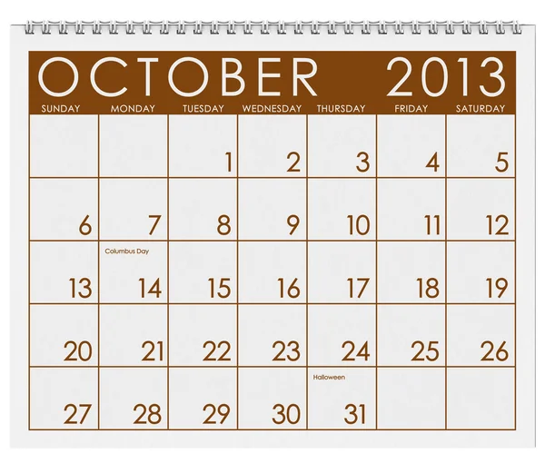 Calendário: Outubro de 2013 — Fotografia de Stock