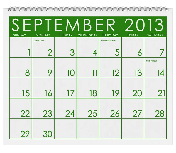 Calendario: septiembre 2013 — Foto de Stock