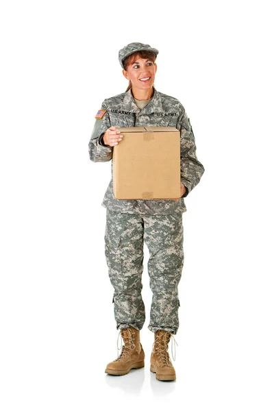 Soldier: Holding a Cardboard Box — Stock Photo, Image