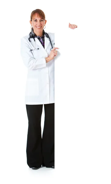 Doctor: Doctor Standing Behind White Card — Stock Photo, Image