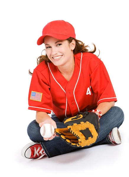 Baseball: Söt Baseball Fan sitter — Stockfoto