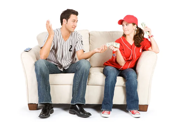 Baseball: Woman Pays off Bet to Man — Stock Photo, Image