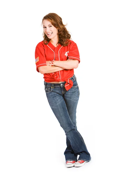 Baseball: Cute Woman in Baseball Attire — Stock Photo, Image