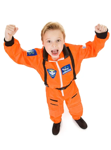 Astronaut: Junge jubelt, ins All zu fliegen — Stockfoto