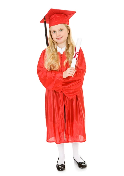 Examen: Flicka examen med diplom — Stockfoto