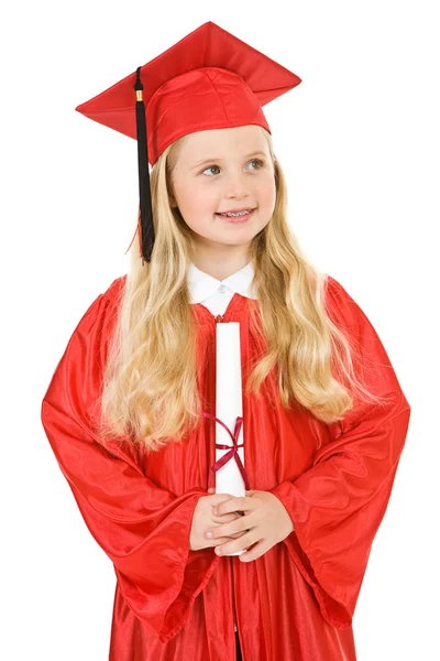 Diploma: Lány diplomás oldalra pillant — Stock Fotó