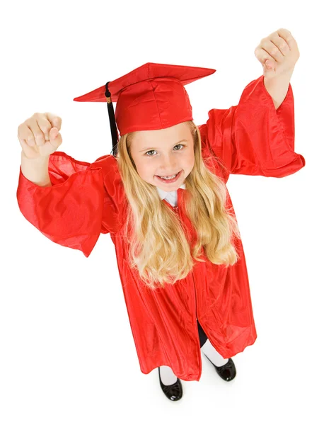 Graduado: Chica Graduado Saludos con emoción —  Fotos de Stock