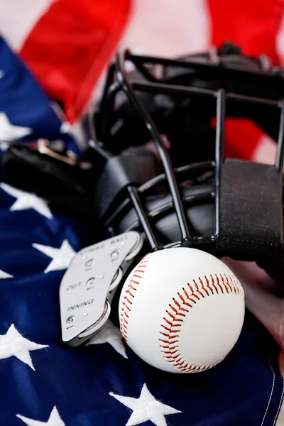 Baseball: Baseball Equipment on Flag — Stock Photo, Image