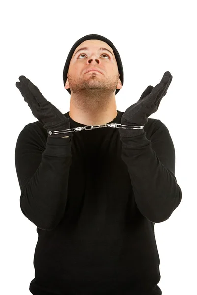 Einbrecher: Räuber trägt Handschellen — Stockfoto