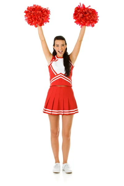 Cheerleader: Jublande med Pom Poms — Stockfoto