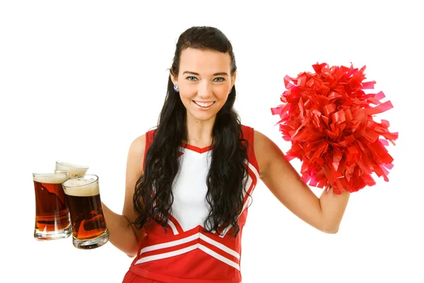 Cheerleader: Houden van bier mokken — Stockfoto