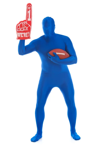 Modrá: Fotbalový fanoušek prstem pěna — Stock fotografie