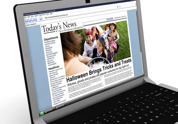 3d: News Story on Laptop: Kids Trick or Treating on Halloween — Stock Photo, Image