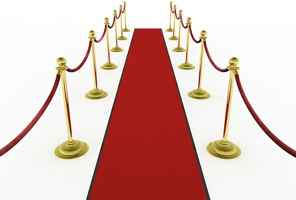3D: červený koberec s vzpěry na premiéru filmu — Stock fotografie