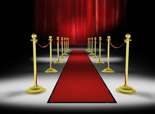 3d : Tapis rouge avec fond de rideau rouge — Photo