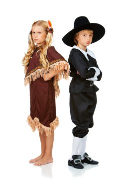 Thanksgiving: Pilgrim and Indian Arguing clipart