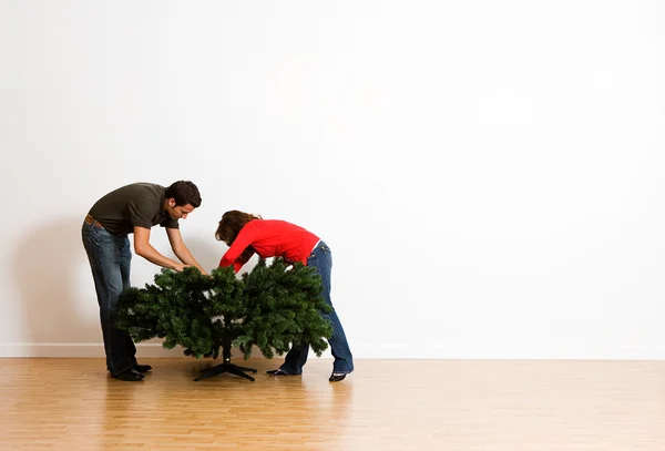Kerstmis: opbouw van boom base — Stockfoto