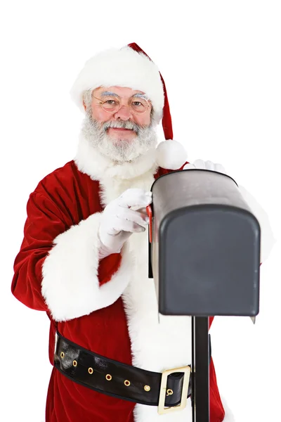Weihnachtsmann: Blick in Briefkasten — Stockfoto