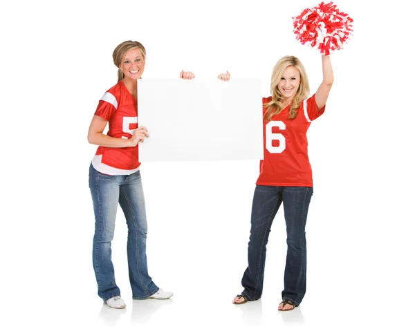 Fans: Football Women Holding Blank Sign — Stock Photo, Image