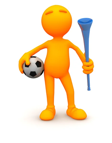3d Guy: Ragazzo di calcio con la palla e Vuvuzela — Foto Stock