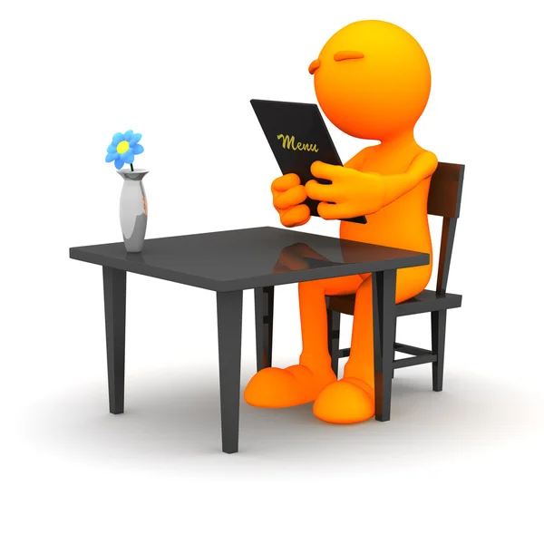 3d Guy: Reading a Menu in a Restaurant — Stock Photo, Image