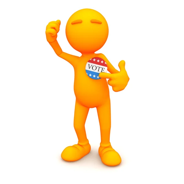 3d Guy: Pointing to Vote Button — Stock Photo, Image