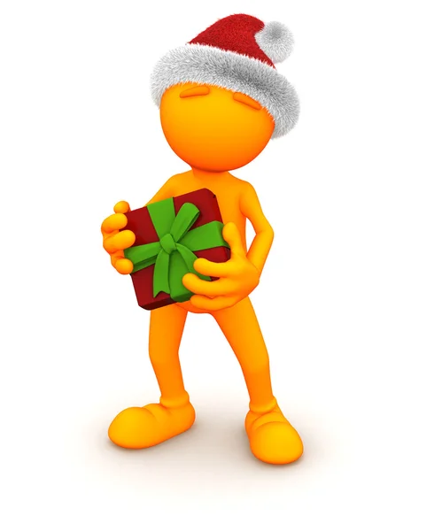 Orange Guy: Holding a Christmas Present — Stock Photo, Image