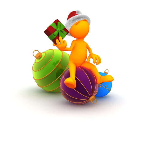 Orange Guy: Guessing What Is In Christmas Present — Stock Photo, Image