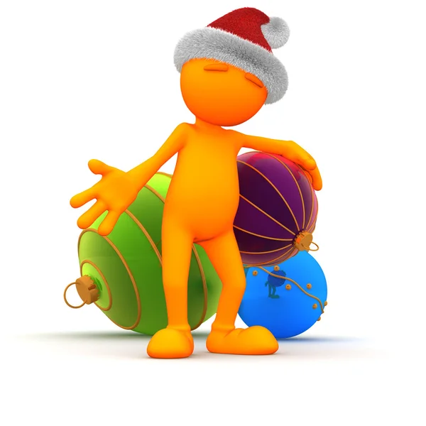 Orange Guy: Standing With A Giant Ornament — Stock Photo, Image