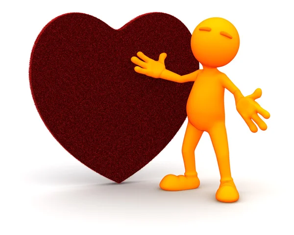 3d Guy: Standing By a Fuzzy Heart — Stock Photo, Image