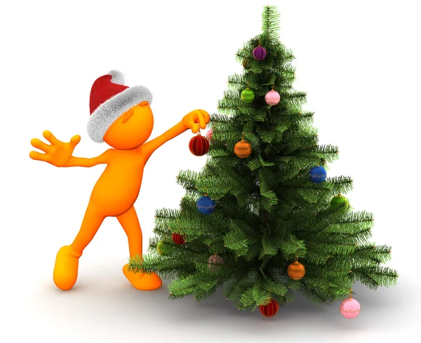 Orange Guy: Standing By The Christmas Tree — Stock Photo, Image