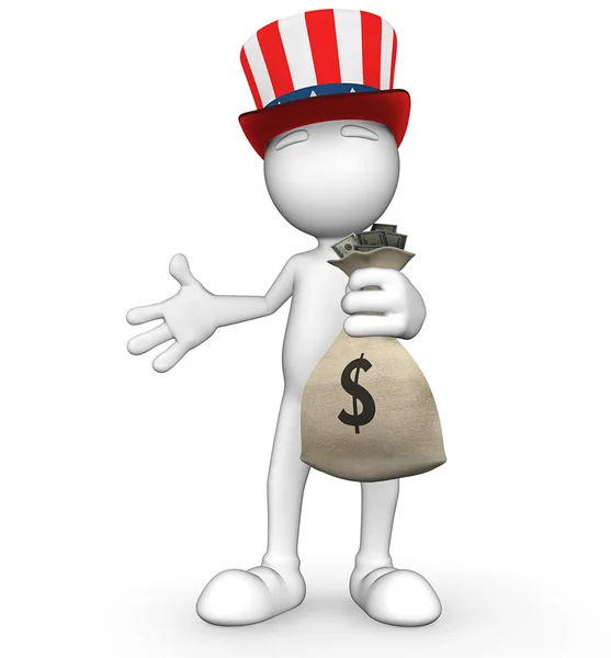 3d Guy: Uncle Sam with Money Sack — Stock Photo, Image