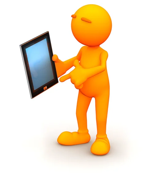 3d Guy: Pointing to Tablet Computer — Stock Photo, Image