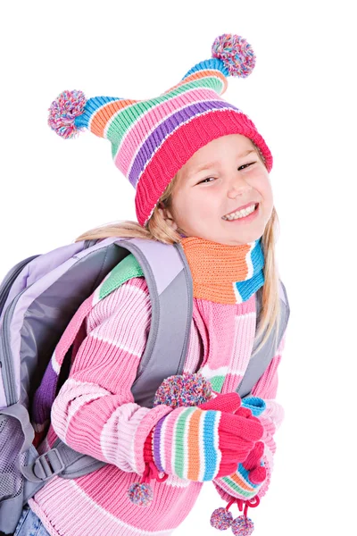 Zima: roztomilý zimní studentky — Stock fotografie