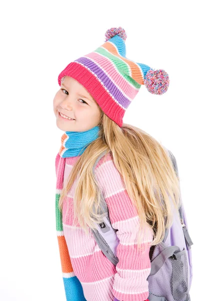 Zima: ładny uczniów ubranych na zimę — Zdjęcie stockowe