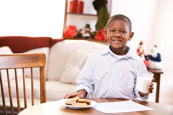 Vánoce: chlapec se soubory cookie pro santa claus — Stock fotografie