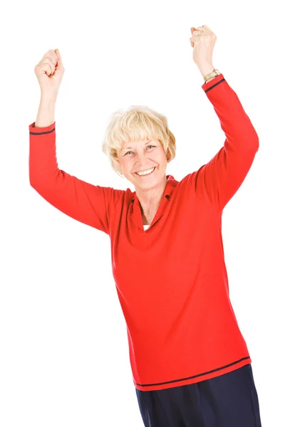 Seniors: Woman Cheering With Hands In The Air — Stock Photo, Image