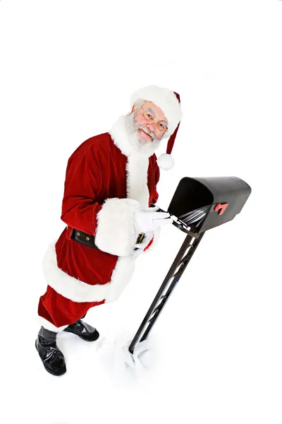 Santa: Santa Gets Mail From Mailbox — Stock Photo, Image