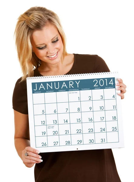 Calendario 2014: Tenendo un calendario di gennaio — Foto Stock