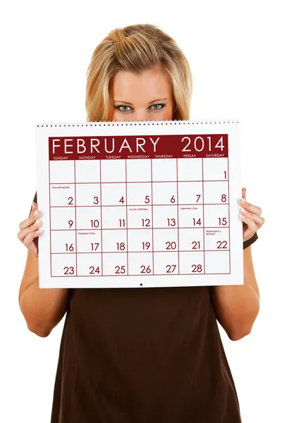 Calendario 2014: sbirciare sopra il calendario di febbraio — Foto Stock